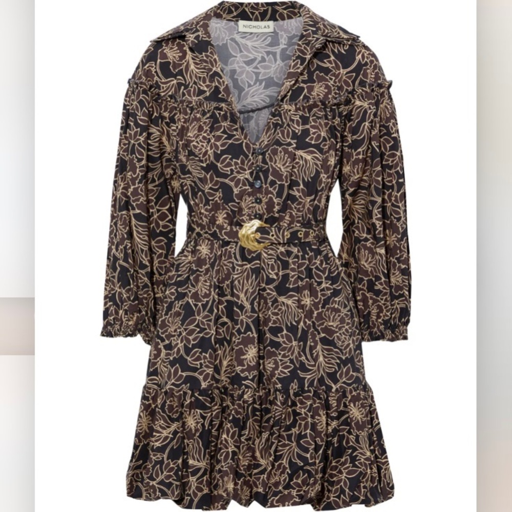 COPY - Nicholas Willow Belted Gathered Floral Print Cotton Poplin Mini Dress
